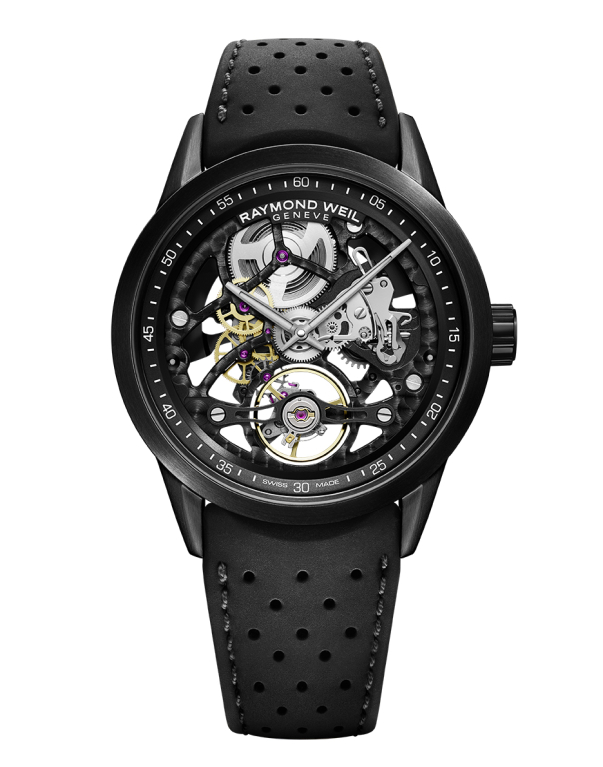 Raymond Weil Freelancer RW1212 Black Skeleton Dial Black PVD Stainless steel Case Rubber Strap Mens Watch 2785-BKR-20000