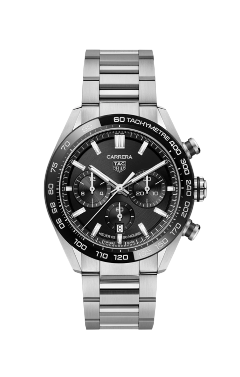 TAG Heuer Carrera Calibre HEUER 02 Black Dial Stainless Steel Mens Chronograph Watch CBN2A1B.BA0643