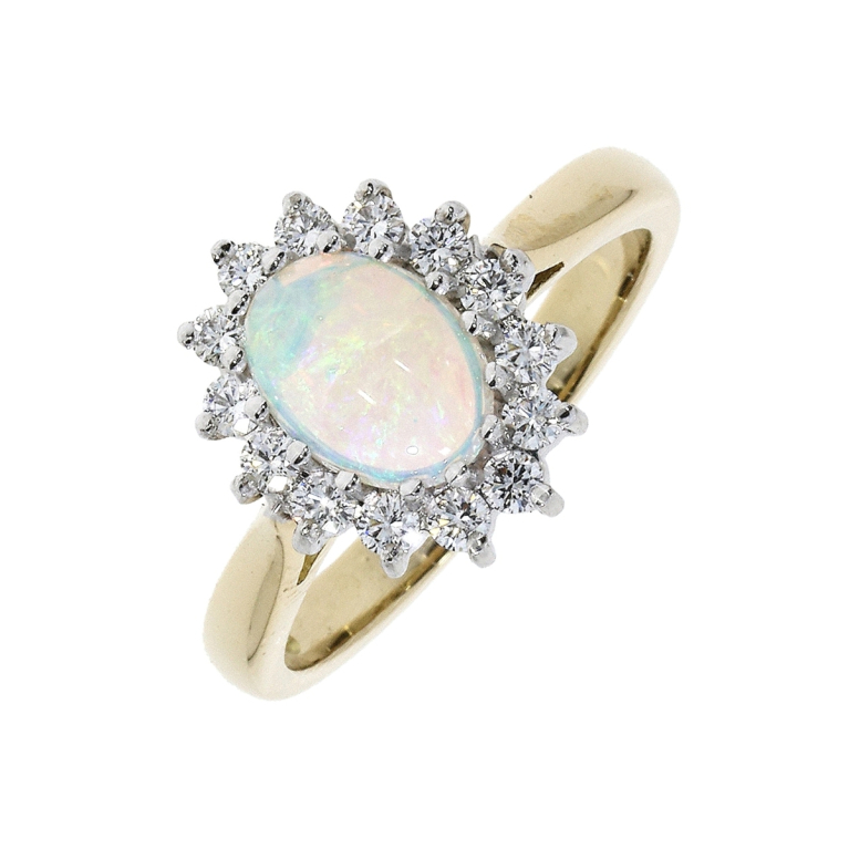 18ct Gold Opal & Diamond Set Cluster Ring