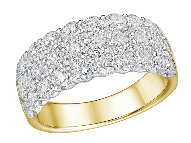 18ct Gold Three Row Diamond Set Half Eternity Dress Ring