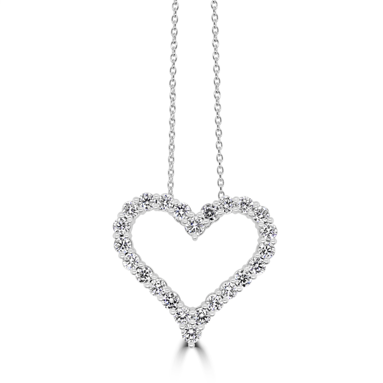 18ct White Gold Diamond Set Openwork Heart Pendant Necklace