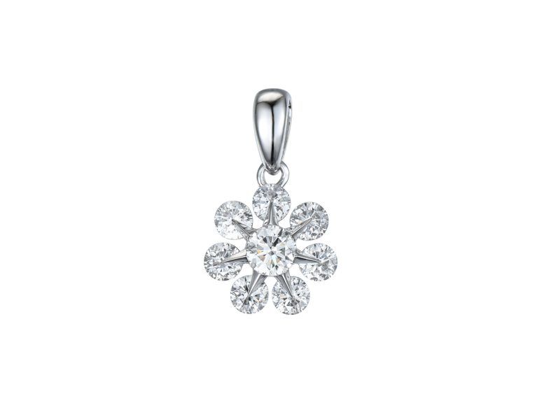 18ct White Gold Diamond Set Star Cluster Pendant Necklace