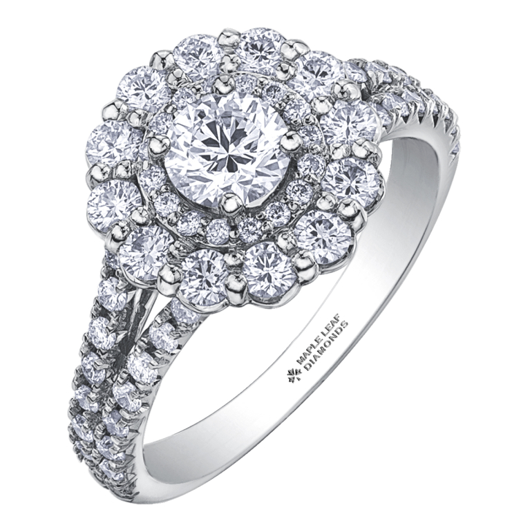 18ct White Gold Maple Leaf Diamond Set 1.51ct Fancy Cluster Dress Ring