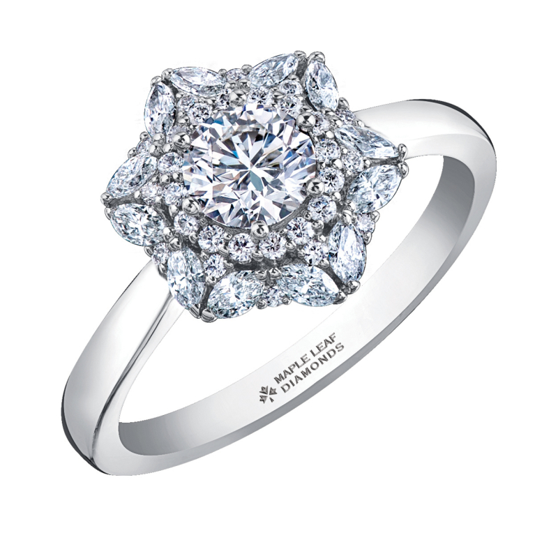 18ct White Gold Multi-Cut Maple Leaf Diamond Set 0.92ct Fancy Cluster Dress Ring