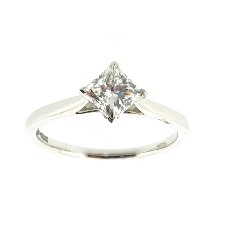 18ct White Gold Solitaire 4 Claw Set 0.72ct Single Stone Princess Cut Diamond Ring