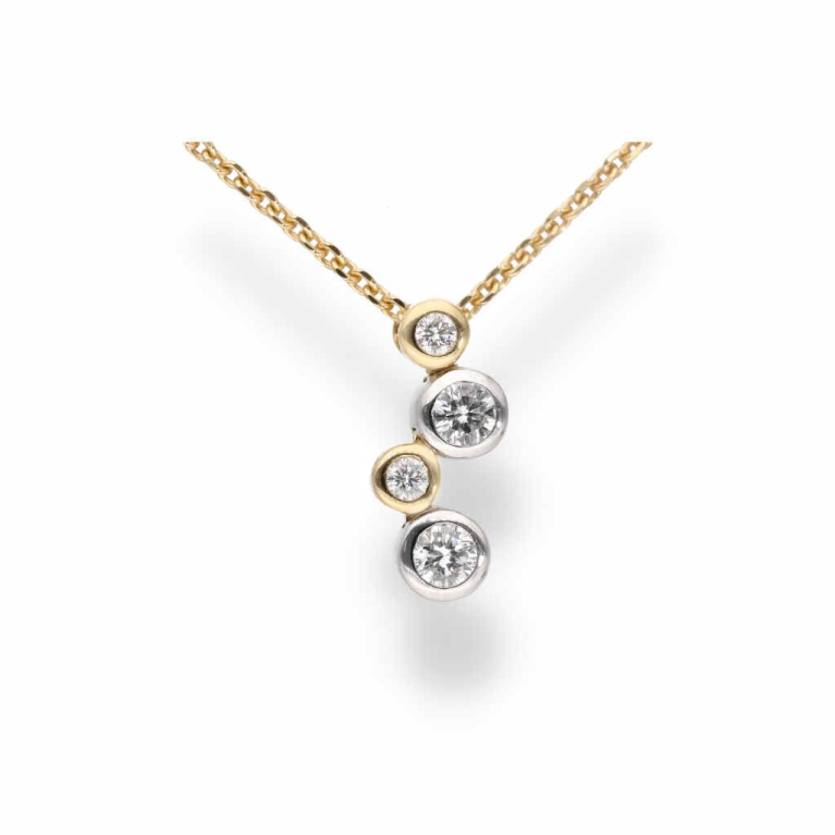 18ct Yellow & White Gold Four Stone Diamond Set Bubble Slider Pendant Necklace