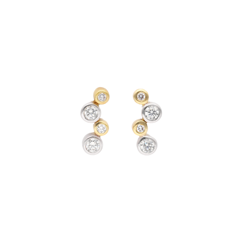 18ct Yellow & White Gold Four Stone Diamond Set Bubble Stud Earrings