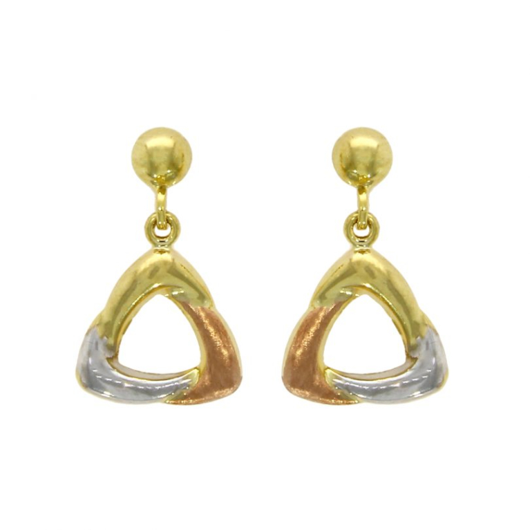 9ct 3 Colour Gold Open Triangle Drop Earrings