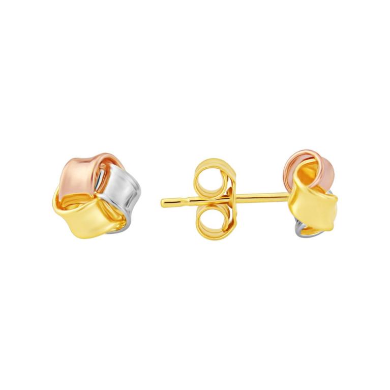 9ct 3 Colour Gold Polished Knot Stud Earrings