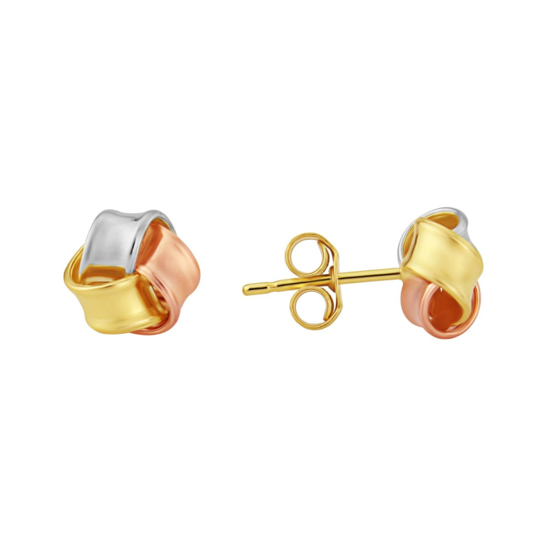 9ct 3 Colour Gold Polished Knot Stud Earrings