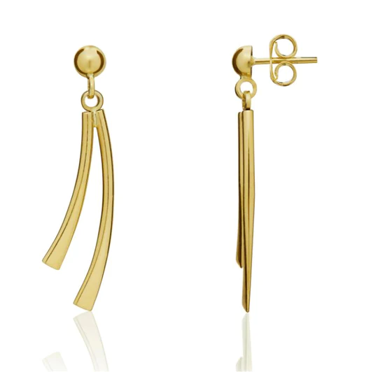 9ct Gold 2 Row Curved Drop Earrings
