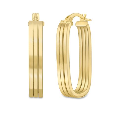 9ct Gold 3 Row Rectangular Creole Hoop Earrings