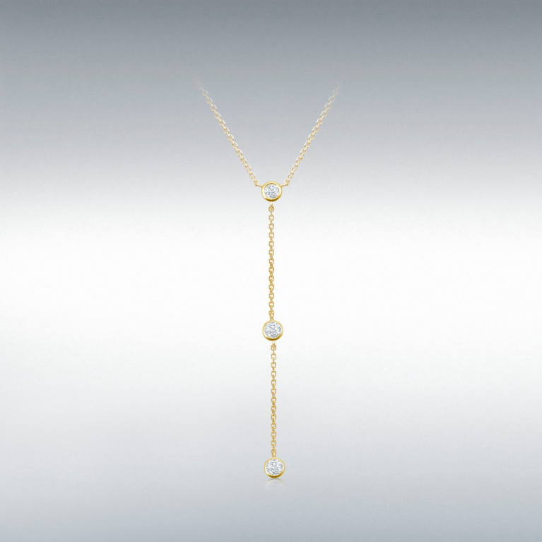 9ct Gold Cubic Zirconia Set Long Drop Pendant Necklace