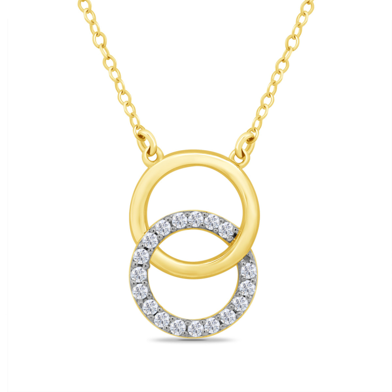 9ct Gold Diamond Set Linked Rings Pendant Necklace