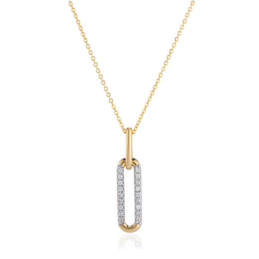 9ct Gold Diamond Set Oblong Pendant Necklace