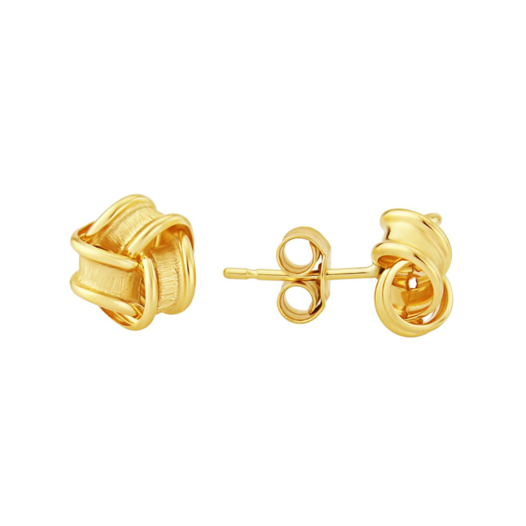 9ct Gold Frosted Ribbon Knot Stud Earrings