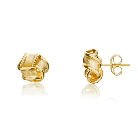 9ct Gold Frosted Ribbon Knot Stud Earrings