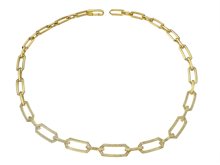 9ct Gold Hexagonal Link Diamond Set Collar Necklace