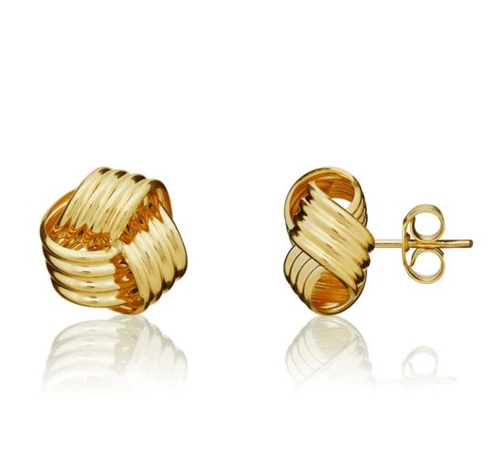 9ct Gold Large Ribbed Knot Stud Earrings