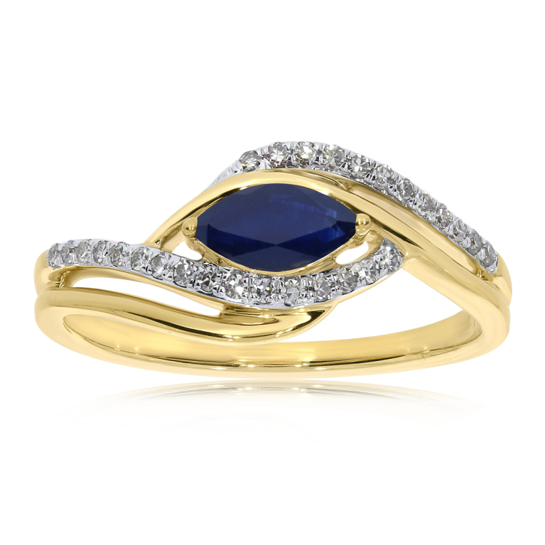 9ct Gold Marquise Cut Sapphire & Diamond Set Crossover Dress Ring