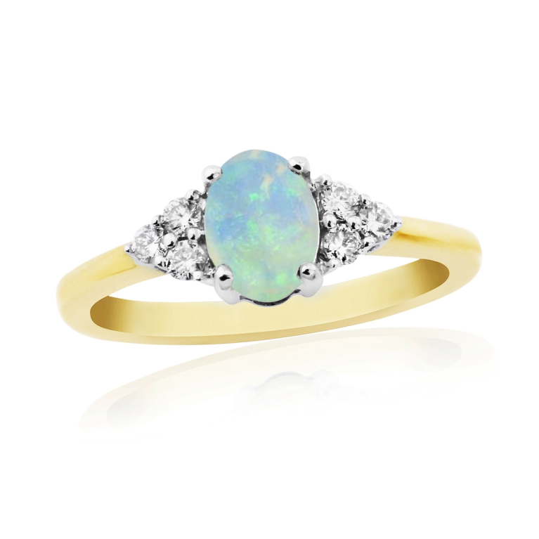 9ct Gold Opal & Diamond Set Dress Ring
