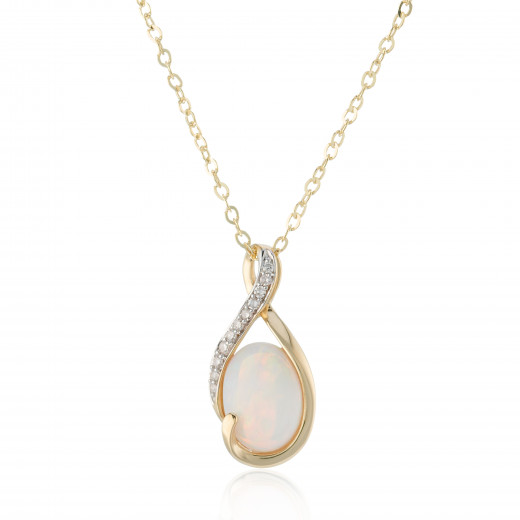 9ct Gold Opal & Diamond Set Pendant Necklace