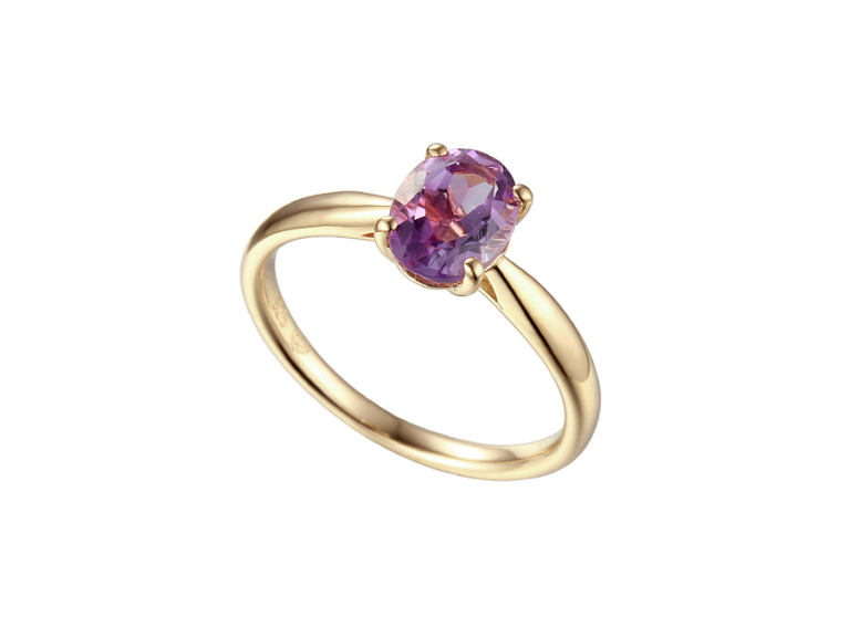 9ct Gold Oval Amethyst Set Solitaire Ring
