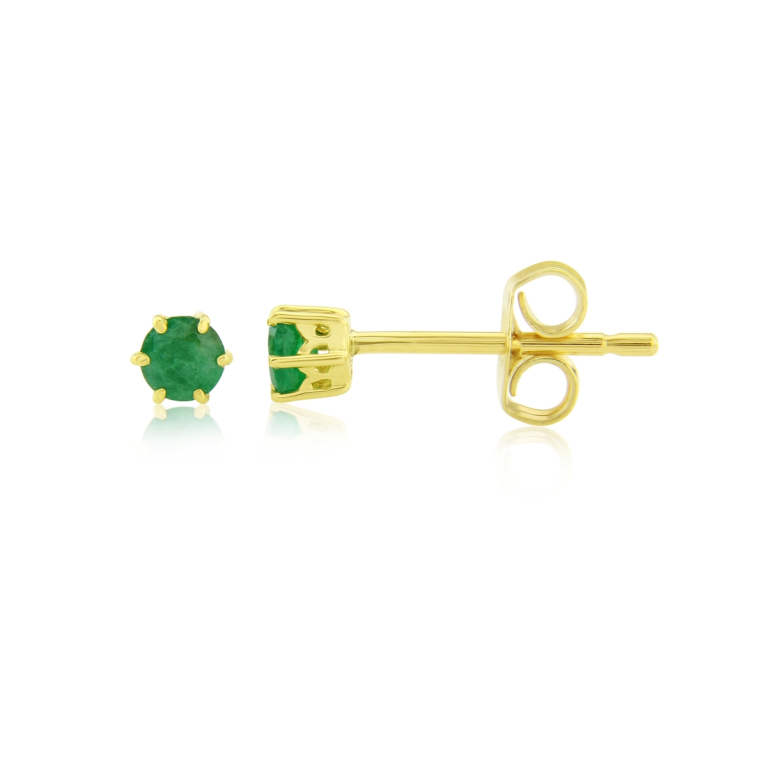 9ct Gold Round Emerald 6 Claw Set Stud Earrings