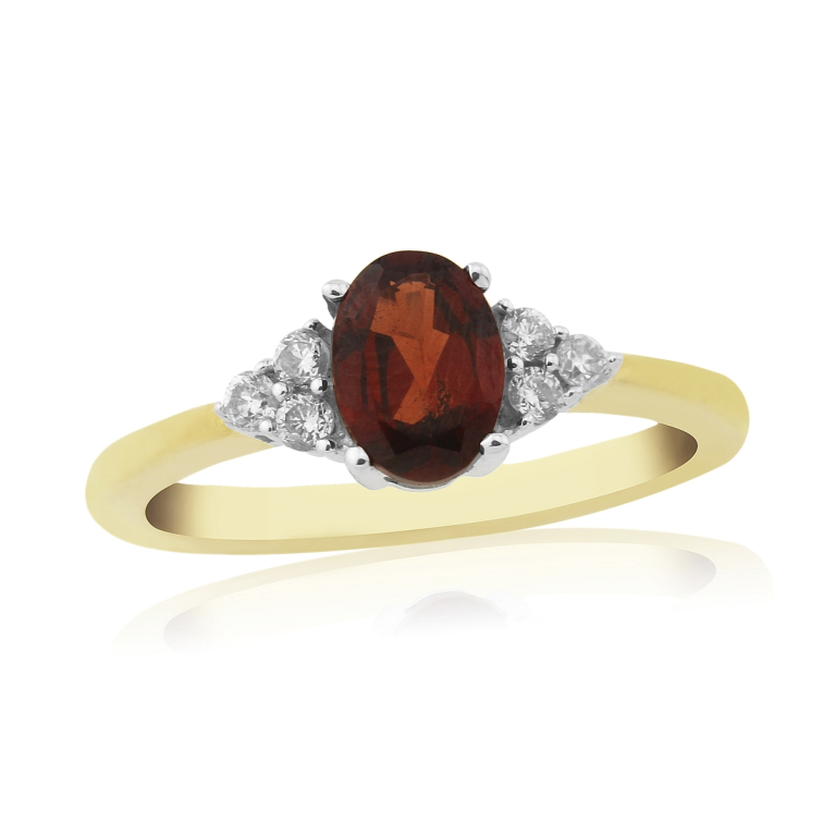 9ct Gold Oval Garnet & Diamond Set Dress Ring