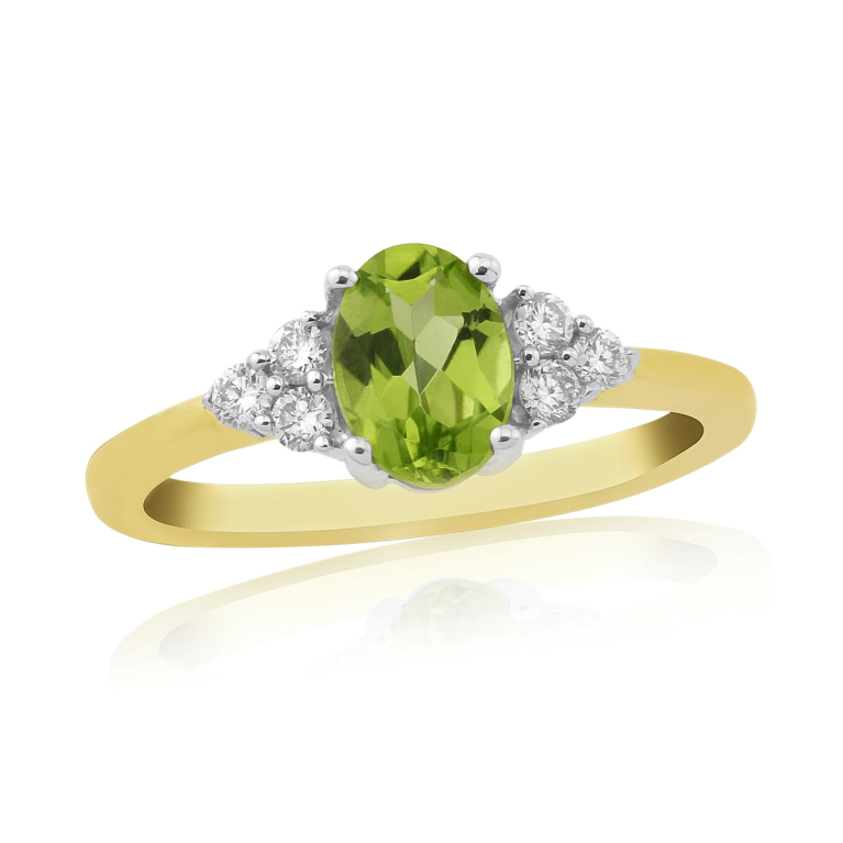 9ct Gold Oval Peridot & Diamond Set Dress Ring