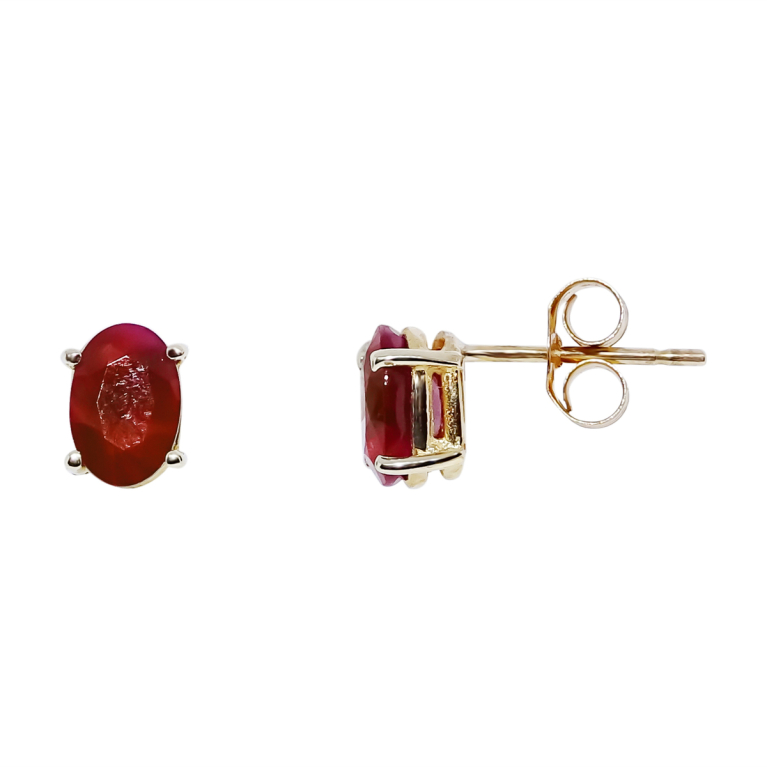9ct Gold Oval Ruby Claw Set Stud Earrings