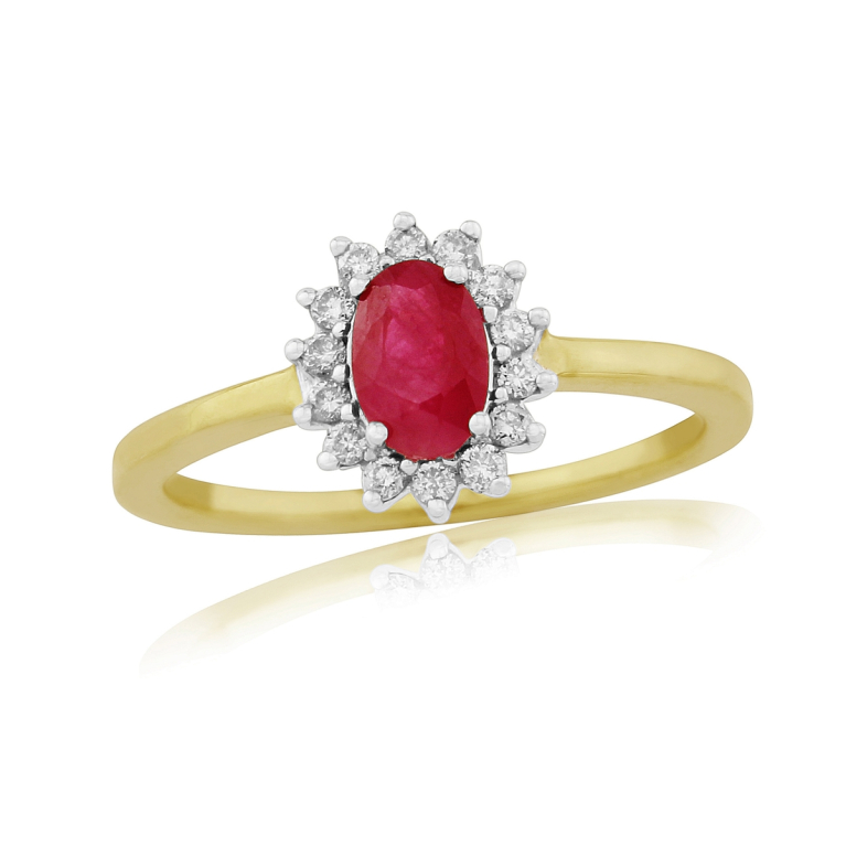 9ct Gold Oval Ruby & Diamond Set Cluster Ring