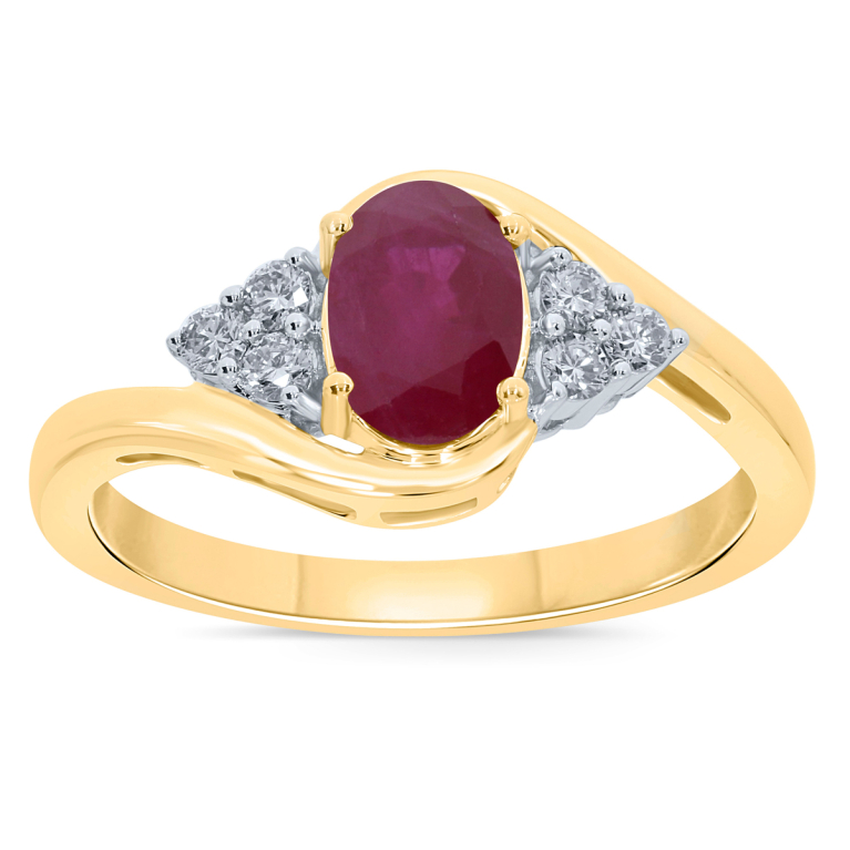 9ct Gold Oval Ruby & Diamond Set Crossover Dress Ring