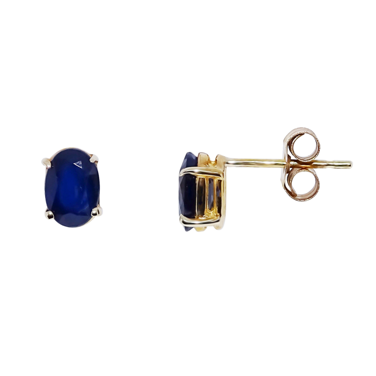 9ct Gold Oval Sapphire Claw Set Stud Earrings