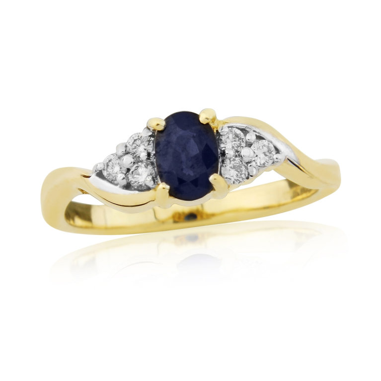 9ct Gold Oval Sapphire & Diamond Set Crossover Dress Ring