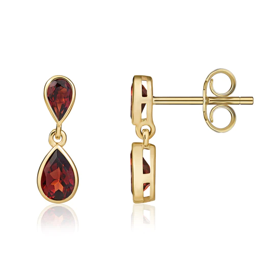 9ct Gold Pear-Shaped Garnet Double Drop Earrings