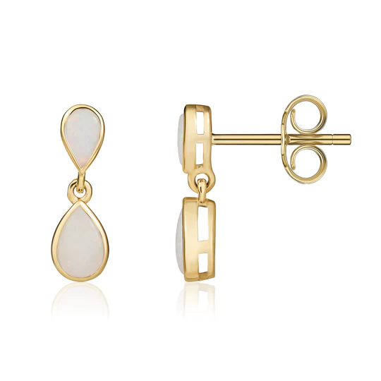 9ct Gold Pear-Shaped Opal Double Drop Earrings