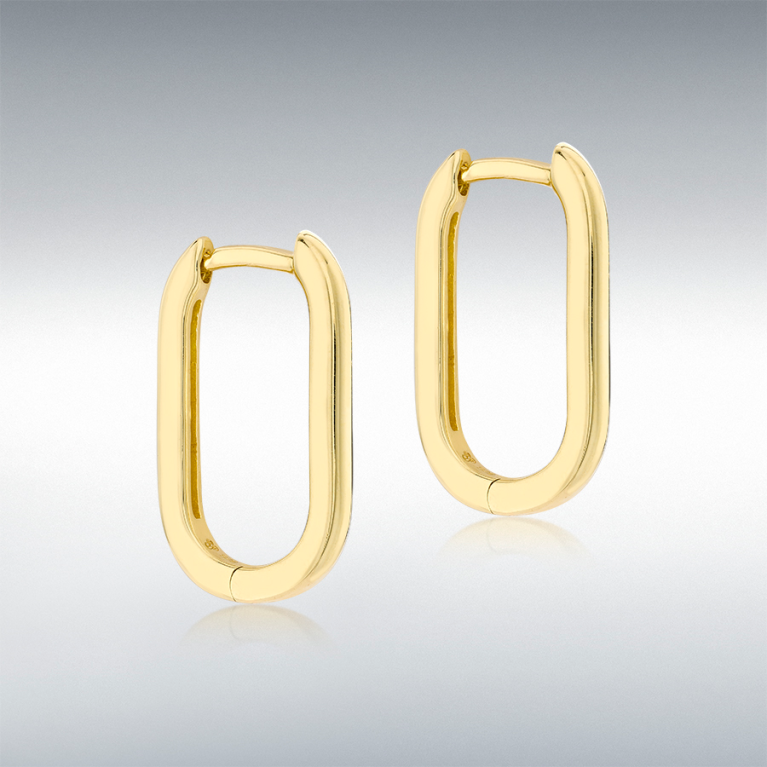 9ct Gold Polished Rectangular Huggie Hoop Earrings (Medium)