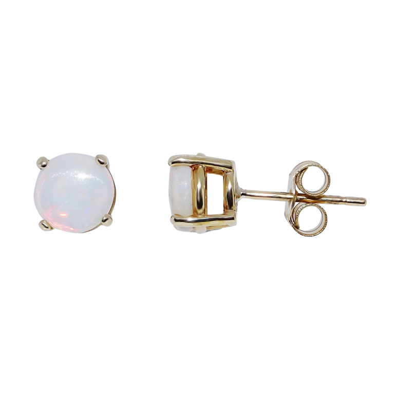 9ct Gold Round Opal Claw Set Stud Earrings