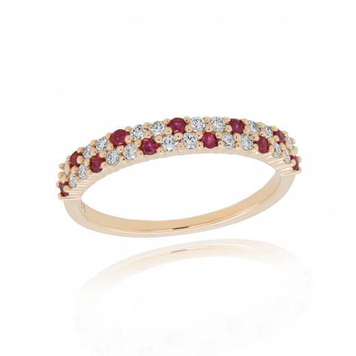 9ct Gold Ruby & Diamond Set Dress Half Eternity Ring