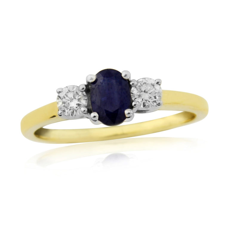 9ct Gold Sapphire & Diamond Set Three Stone Trilogy Ring