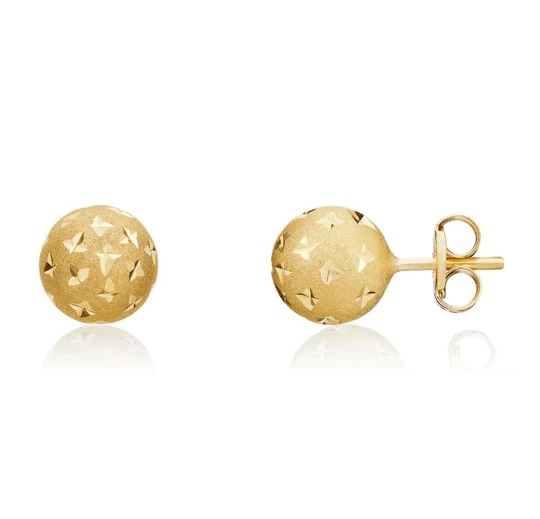 9ct Gold Satin Star Ball Stud Earrings (7mm)