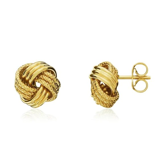 9ct Gold Textured & Polished Loop Knot Stud Earrings