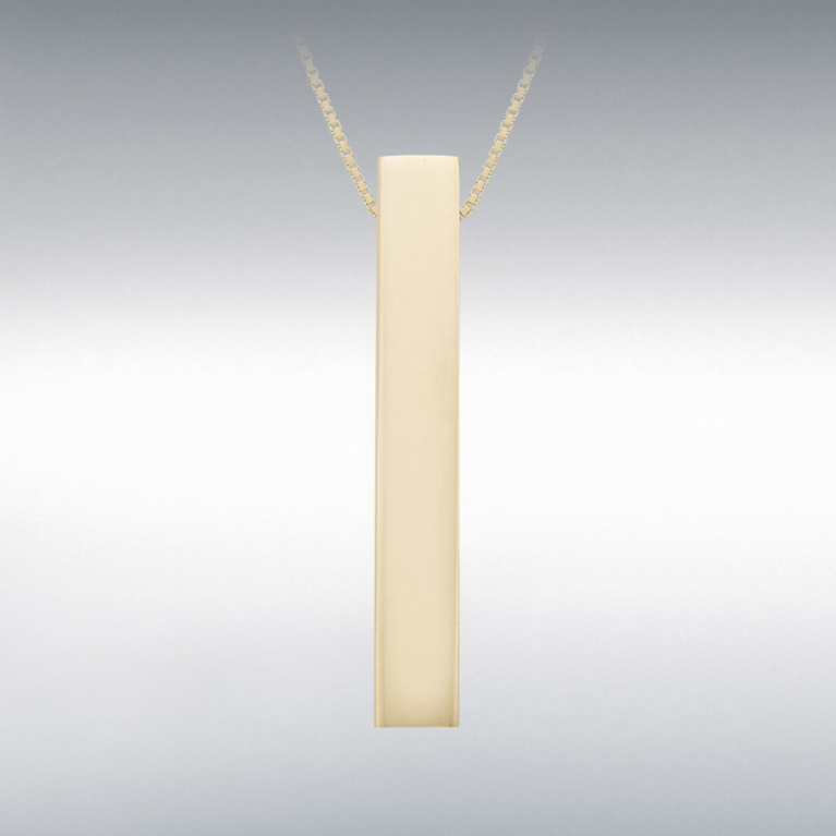 9ct Gold Vertical Rectangular Cuboid Bar Slider Pendant Necklace