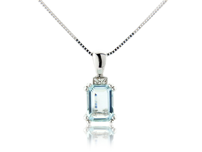9ct White Gold Aquamarine & Diamond Set Pendant Necklace