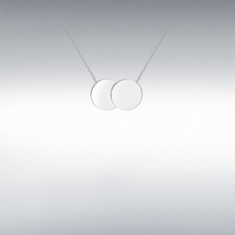 9ct White Gold Double Disc Pendant Necklace