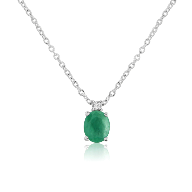9ct White Gold Emerald & Diamond Set Pendant Necklace