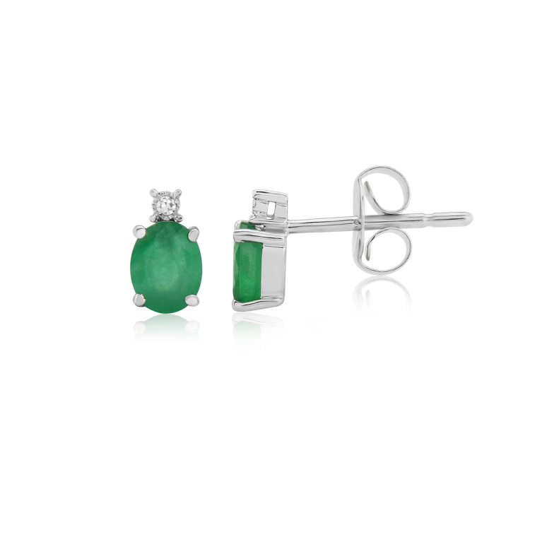 9ct White Gold Emerald & Diamond Set Stud Earrings