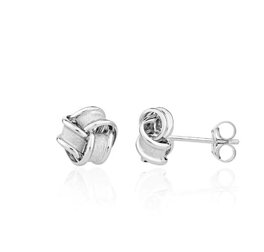 9ct White Gold Frosted Ribbon Knot Stud Earrings