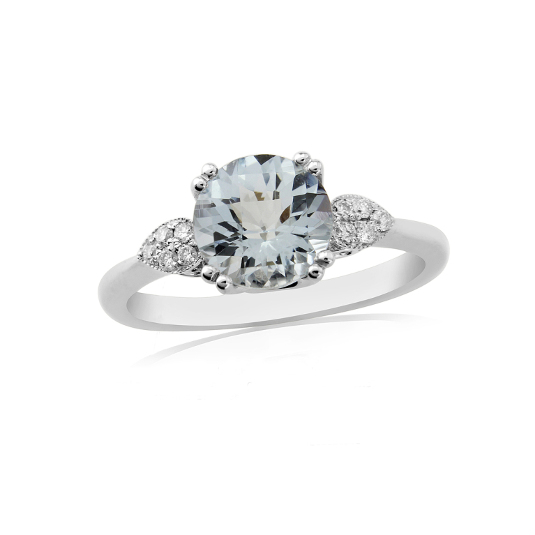 9ct White Gold Oval Aquamarine & Diamond Set Ring